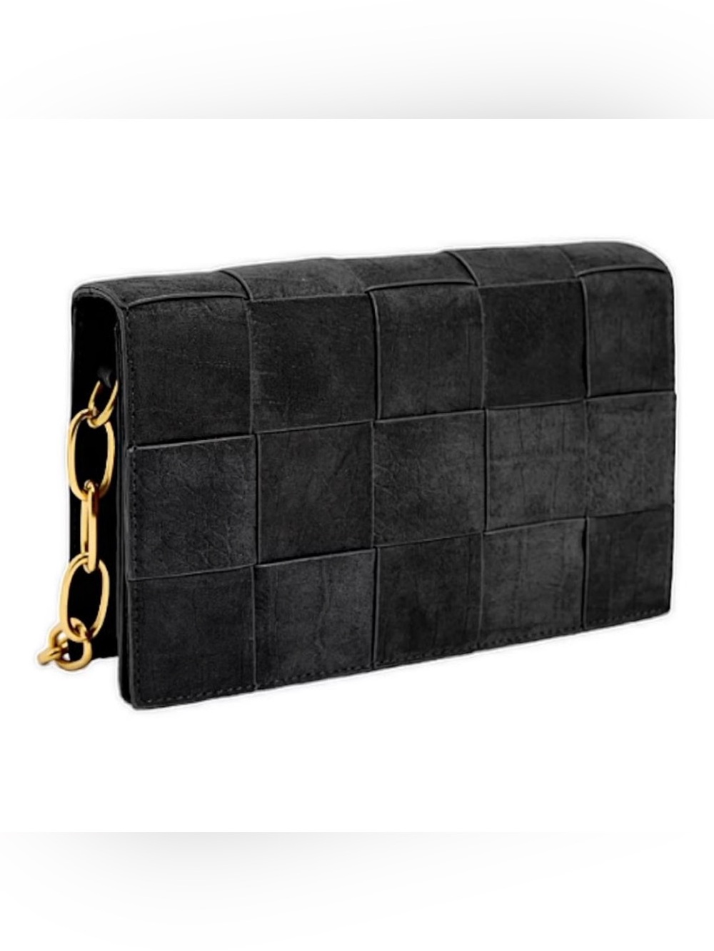 Black Suede Leather Crossbody Bag with Gold Chain Strap- Good